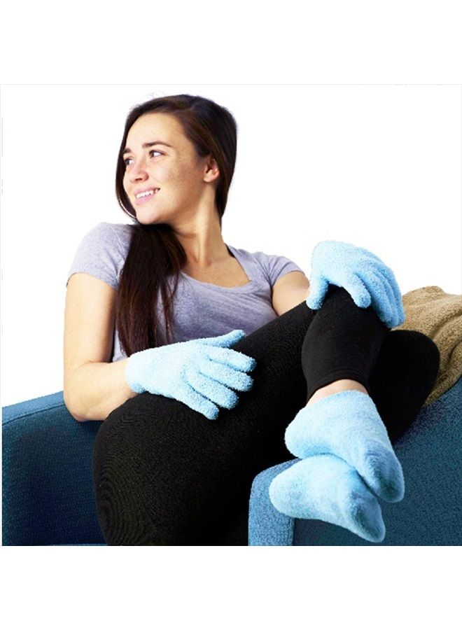 Moisturizing Gel Booties and Gloves Set - (for Dry Skin, Dry Hands, feet, Cracked Heels, cuticles, Rough Skin, Dead Skin, use with Your Favorite lotions) - 155/175-AQ/RET - Color: Aqua