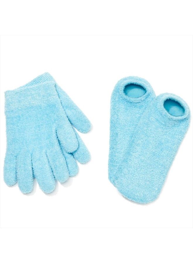 Moisturizing Gel Booties and Gloves Set - (for Dry Skin, Dry Hands, feet, Cracked Heels, cuticles, Rough Skin, Dead Skin, use with Your Favorite lotions) - 155/175-AQ/RET - Color: Aqua