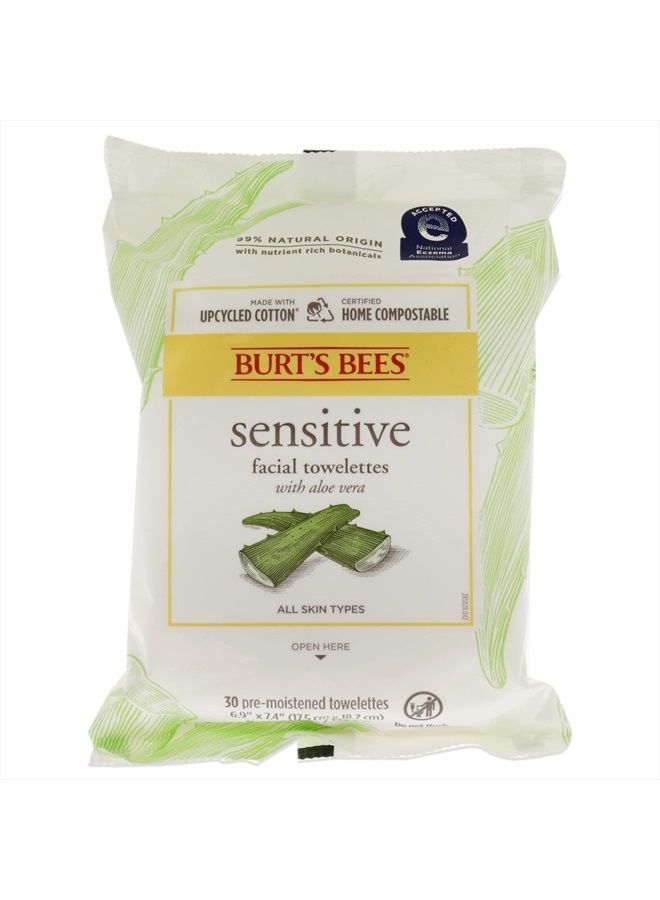 Facial Cleansing Towelette Wipes for Sensitive Skin With Cotton Extract, 90 Count (30 Count each) [3 Pack] (Package May Vary)