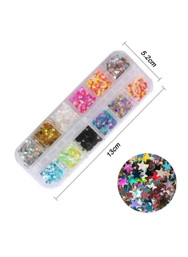Star Glitter Confetti 24 Boxes Colorful Stars Holographic Sequins Laser Glitter Nail Art Flakes Nail Glitter 3D Manicure Decals Nail Decoration