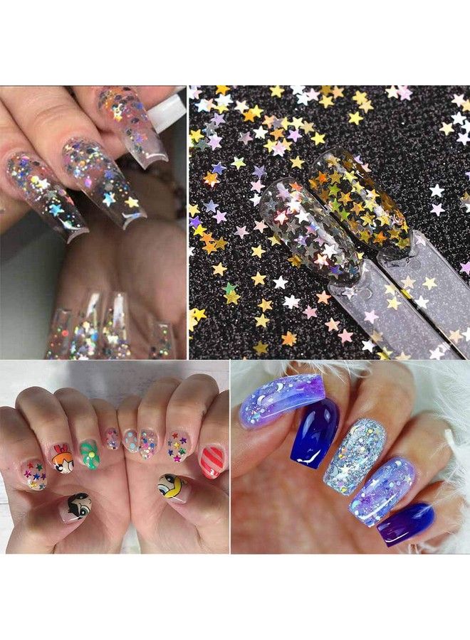 Star Glitter Confetti 24 Boxes Colorful Stars Holographic Sequins Laser Glitter Nail Art Flakes Nail Glitter 3D Manicure Decals Nail Decoration