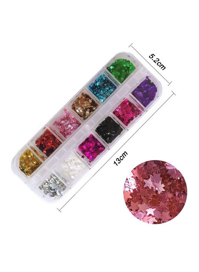 Star Glitter Confetti 24 Boxes Colorful Stars Holographic Sequins Laser Glitter Nail Art Flakes Nail Glitter 3D Manicure Decals Nail Decoration