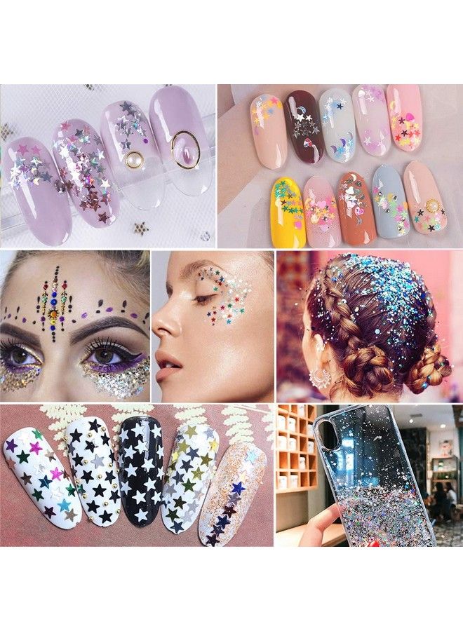 Star Glitter Confetti 24 Boxes Colorful Stars Holographic Sequins Laser Glitter Nail Art Flakes Nail Glitter 3D Manicure Decals Nail Decoration