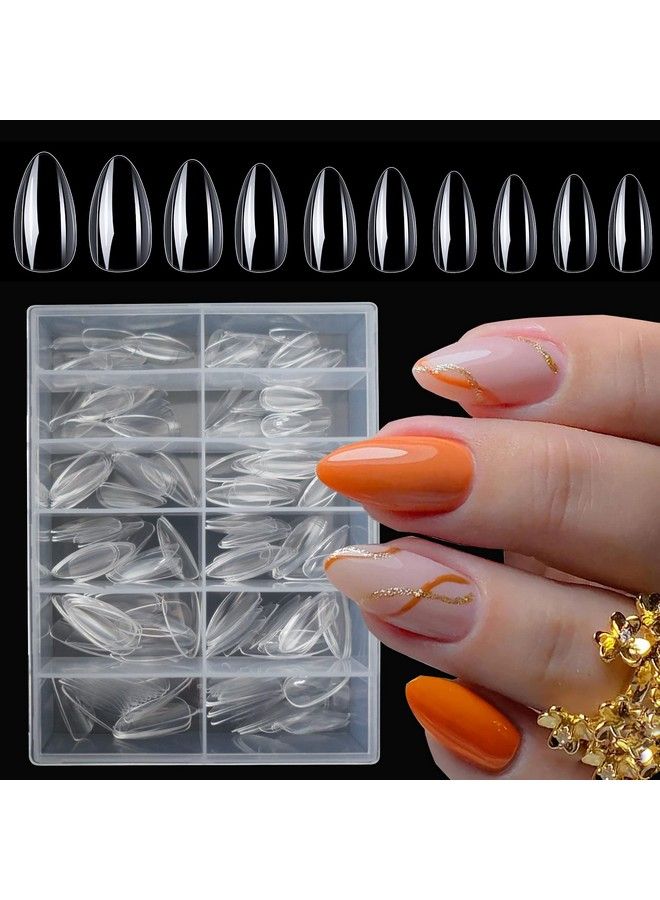 240Pcs Gel X Nail Tips Full Cover Almond Nail Tips Clear Medium Length Artificial False Fake Nails For Salon And Home Nails Extension