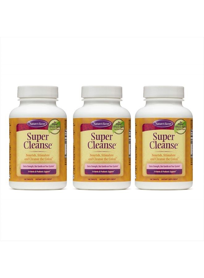 Super Cleanse Extra Strength Toxin Detox & Gentle Elimination Body Cleanse, Digestive & Colon Health Support - Stimulating Blend of 14 Herbs with Probiotics - 100 Tablets (Pack of 3)