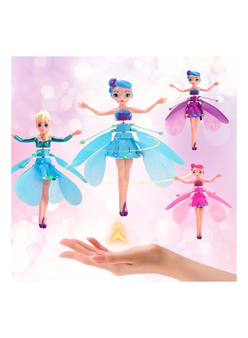 Magic Flying Fairy Princess Doll with Remote Control, Flying Fairy Doll Toys for Girls, Sky Dancers Flying Pixie Dolls Induction Control Toy, Mini Drone Toys for Kids (4 Pack)