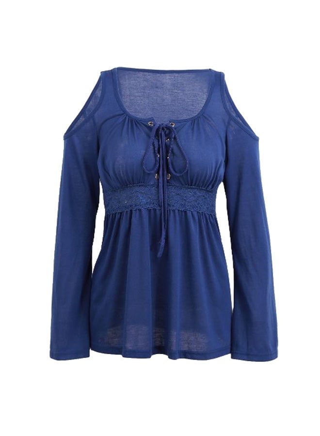 Cold Shoulder Lace-Up Long Sleeves Tunic Blue