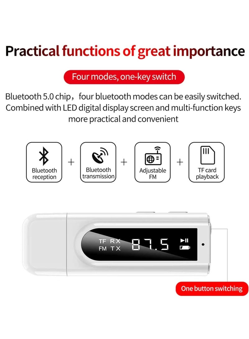 USB Bluetooth Transmitter Receiver with LCD Screen, 3-in-1 Bluetooth 5.0 Adapter Support TF Card & FM Transmit,3.5mm Bluetooth Adapter for PC, TV, Wired Speaker, Headphones, and Car