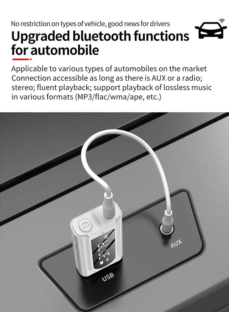 USB Bluetooth Transmitter Receiver with LCD Screen, 3-in-1 Bluetooth 5.0 Adapter Support TF Card & FM Transmit,3.5mm Bluetooth Adapter for PC, TV, Wired Speaker, Headphones, and Car