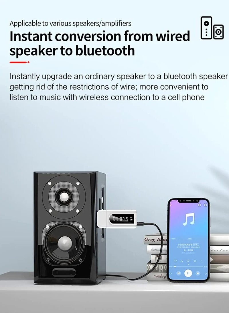 USB Bluetooth Transmitter Receiver with LCD Screen, 3-in-1 Bluetooth 5.0 Adapter Support TF Card & FM Transmit,3.5mm Bluetooth Adapter for PC, TV, Wired Speaker, Headphones, and Car