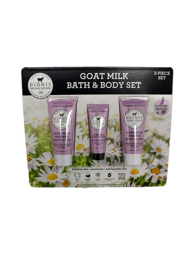 Goat Milk Bath & Body Set 3 Piece Set Includes 1 Oz (28 G) Body Lotion / 2 Fl Oz (59Ml) Whipped Body Scrub X2 Cruelty Free Paraben Free Sulfate Free Dermatologist Tested (Lavender Blossom)
