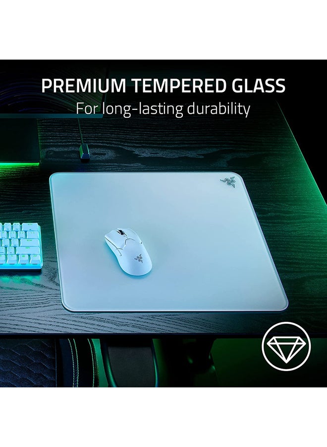 Razer Atlas Tempered Glass Gaming Mouse Mat, Ultra-Smooth Micro-Etched Surface, Dirt and Scratch-Resistant, Anti-Slip Base, Quiet Mouse Movements - White