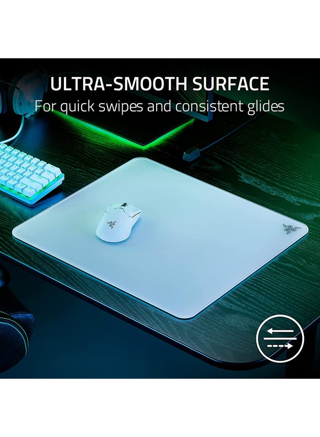 Razer Atlas Tempered Glass Gaming Mouse Mat, Ultra-Smooth Micro-Etched Surface, Dirt and Scratch-Resistant, Anti-Slip Base, Quiet Mouse Movements - White