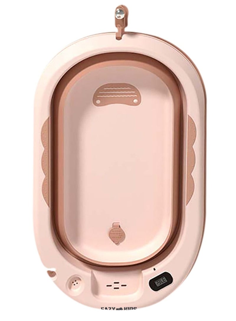 Temperature Controlled Foldable Bathtub With Intelligent Temperature Monitoring Thermometer And Baby Head Shampoo Wash Rinse Mug - Orange