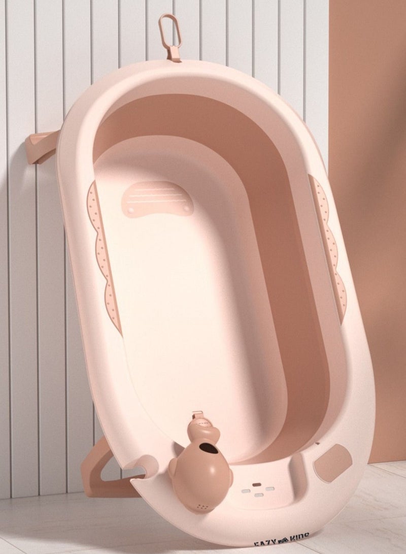 Temperature Controlled Foldable Bathtub With Intelligent Temperature Monitoring Thermometer And Baby Head Shampoo Wash Rinse Mug - Orange