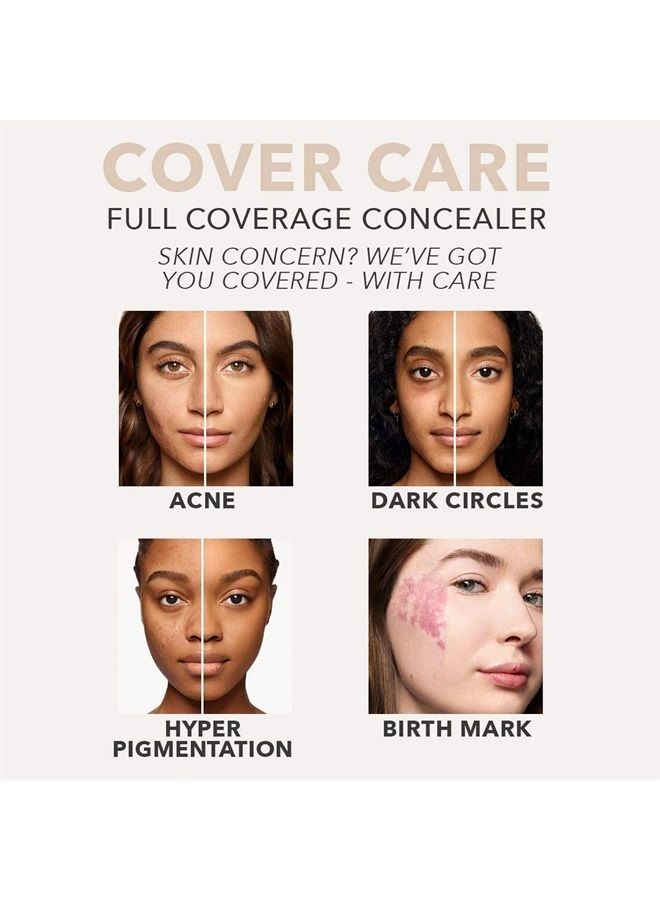 Cover Care Concealer, Full Coverage Concealer Makeup and Corrector for Under Eye Dark Circles, Acne & Blemishes, 24-Hr Hydration, Matte Finish, XL Applicator