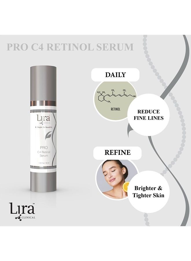 Pro C4 Retinol Serum - Anti Aging Face Serum with Plant Stem Cells - Vitamin C Brightening Serum with Licorice and Olive Extract - Perfect for Acne Prone Skin - 1.69 Ounce