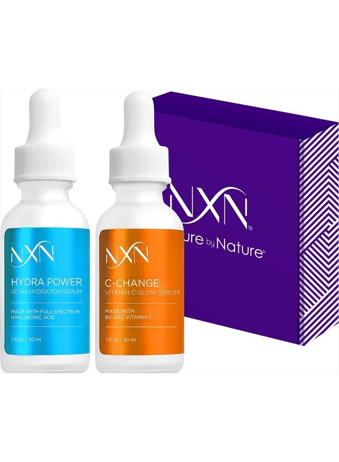 NxN Vitamin C & Hyaluronic Acid Serum Set, Clinically Proven to Brighten Skin, Reduce Dark Spots, Improve Hyper Pigmentation Age Spots, Reduce Fine Lines & Wrinkles - 1fl oz Face Kit