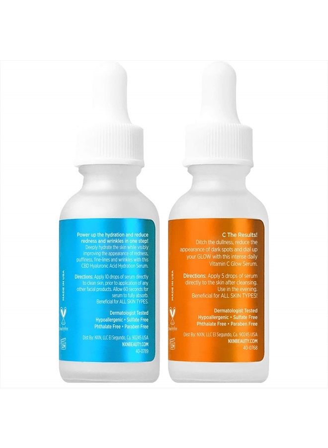 NxN Vitamin C & Hyaluronic Acid Serum Set, Clinically Proven to Brighten Skin, Reduce Dark Spots, Improve Hyper Pigmentation Age Spots, Reduce Fine Lines & Wrinkles - 1fl oz Face Kit