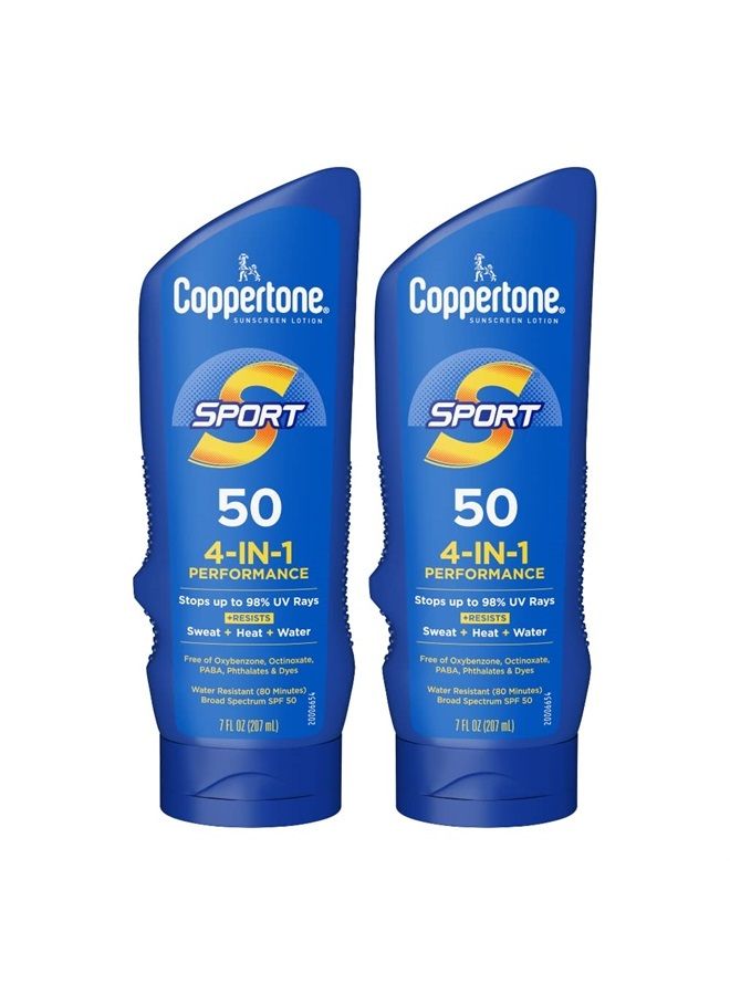 SPORT Sunscreen SPF 50 Lotion, Water Resistant Sunscreen, Broad Spectrum SPF 50 Sunscreen, Bulk Sunscreen Pack, 7 Fl Oz Bottle, Pack of 2