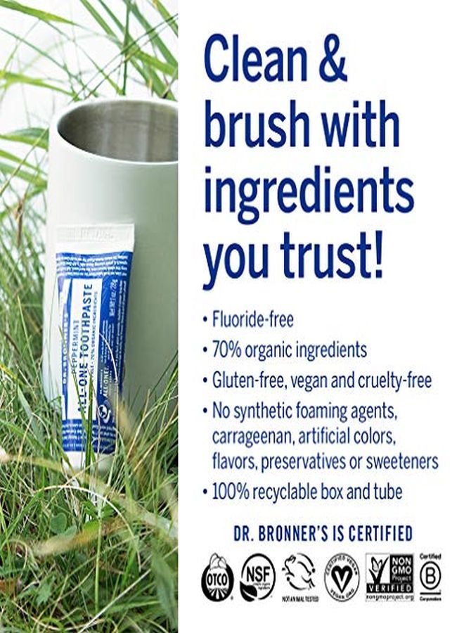 All-One Toothpaste (Peppermint, 1 Ounce, 3-Pack) - 70% Organic Ingredients, Natural And Effective, Fluoride-Free, Sls-Free, Helps Freshen Breath, Reduce Plaque, Whiten Teeth, Vegan