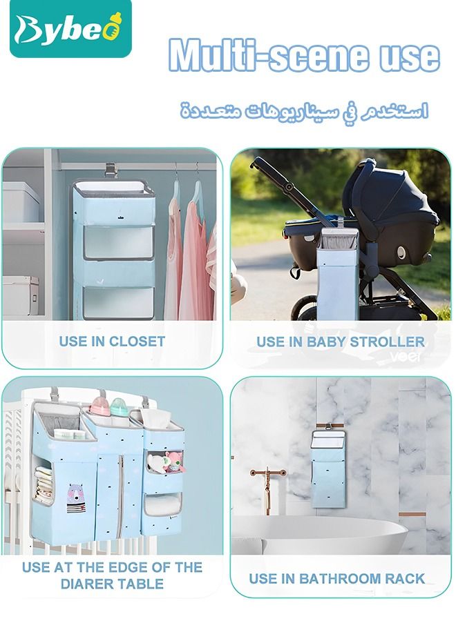 Baby Hanging Diaper Caddy Organizer - 3-in-1 Diapers Stacker for Changing Table / Crib Nursery Organization Storage Holder Toddler Essentials Attachment Portable Combining Clothing