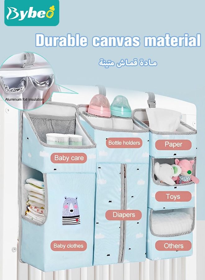 Baby Hanging Diaper Caddy Organizer - 3-in-1 Diapers Stacker for Changing Table / Crib Nursery Organization Storage Holder Toddler Essentials Attachment Portable Combining Clothing