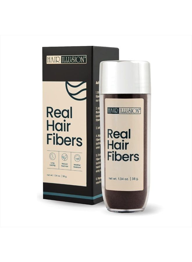 Brown Real Hair Fibers for Thinning Hair - 100% Natural Texture, Non Synthetic Hair Fibers - Bald Spot Cover Up for Women & Men - 38 Gram