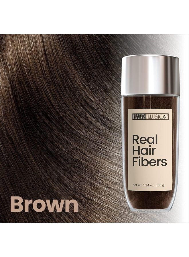 Brown Real Hair Fibers for Thinning Hair - 100% Natural Texture, Non Synthetic Hair Fibers - Bald Spot Cover Up for Women & Men - 38 Gram