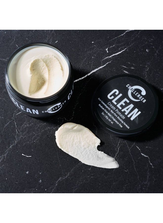 Men's Clean Cream Pomade, 3 Ounce | Fragrance Free, Non-Comedogenic Hair Styling Product | Medium Firm Hold & Natural Finish | Shine Free, Unscented, Water Based & Travel Friendly