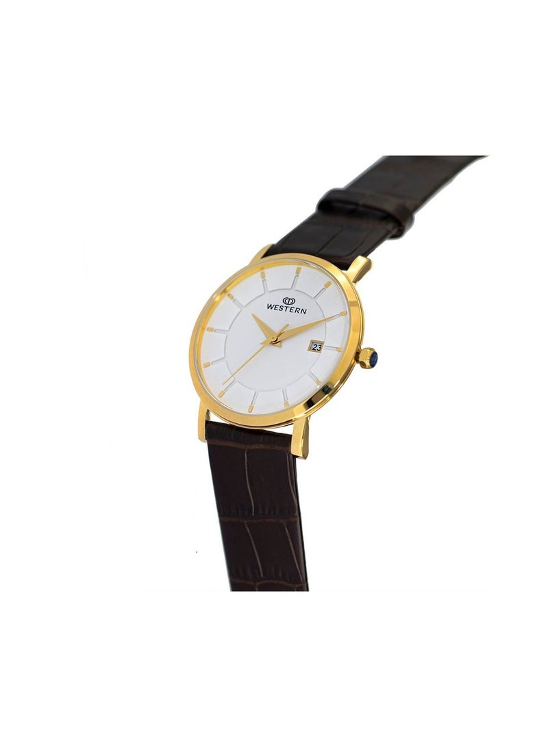 Western Men's Quartz Analogue Leather Strap Casual Watch with Date Display