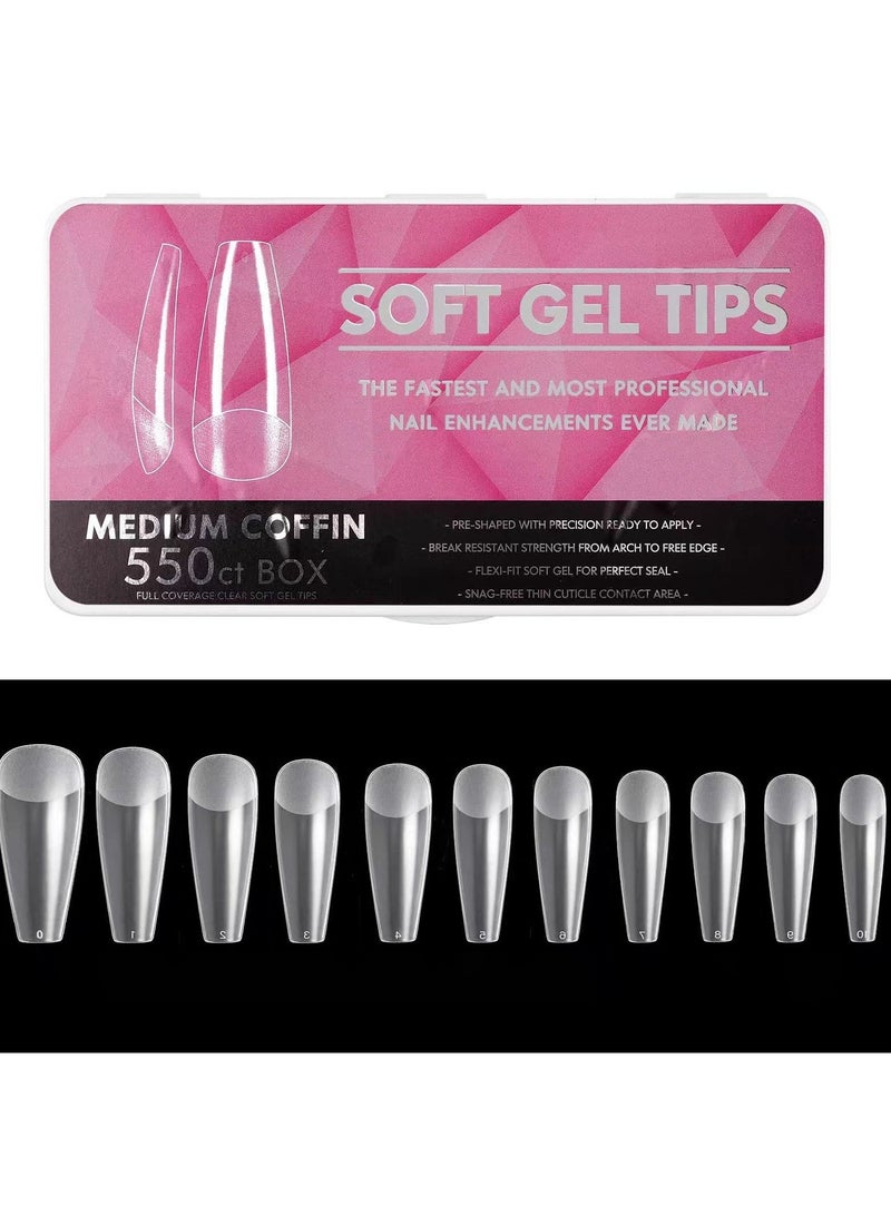 550Pcs Soft Gel Full Cover Nail Tips 11 Sizes Gel Nail Tips Full Cover False Nail Artificial Nails with Case Frosted T Shape Gel Nail Extensions for Nail Salons and DIY Nail Art