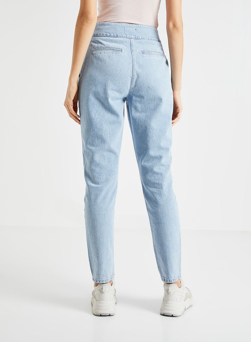 Belted High Rise Jeans Blue