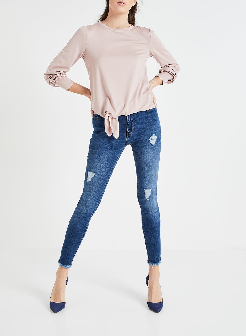 Distressed  Detail Slilm Jeans Blue
