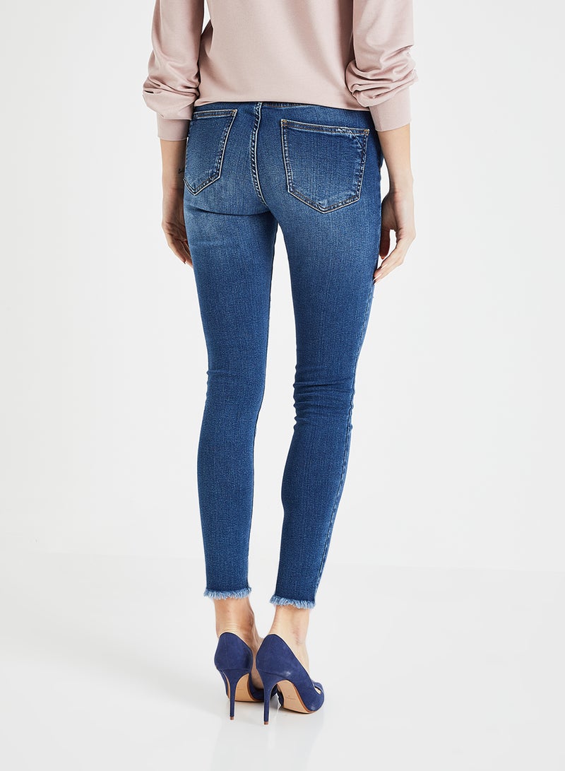 Distressed  Detail Slilm Jeans Blue