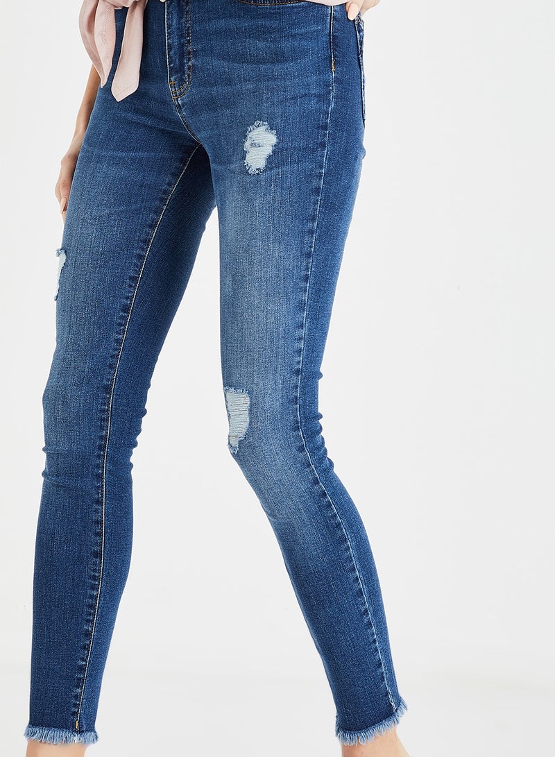 Distressed  Detail Slilm Jeans Blue