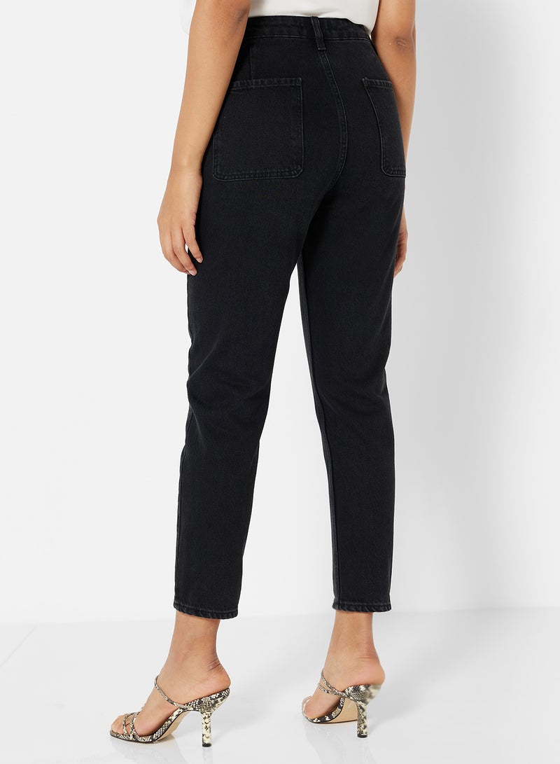 High Waist Straight Jeans Black