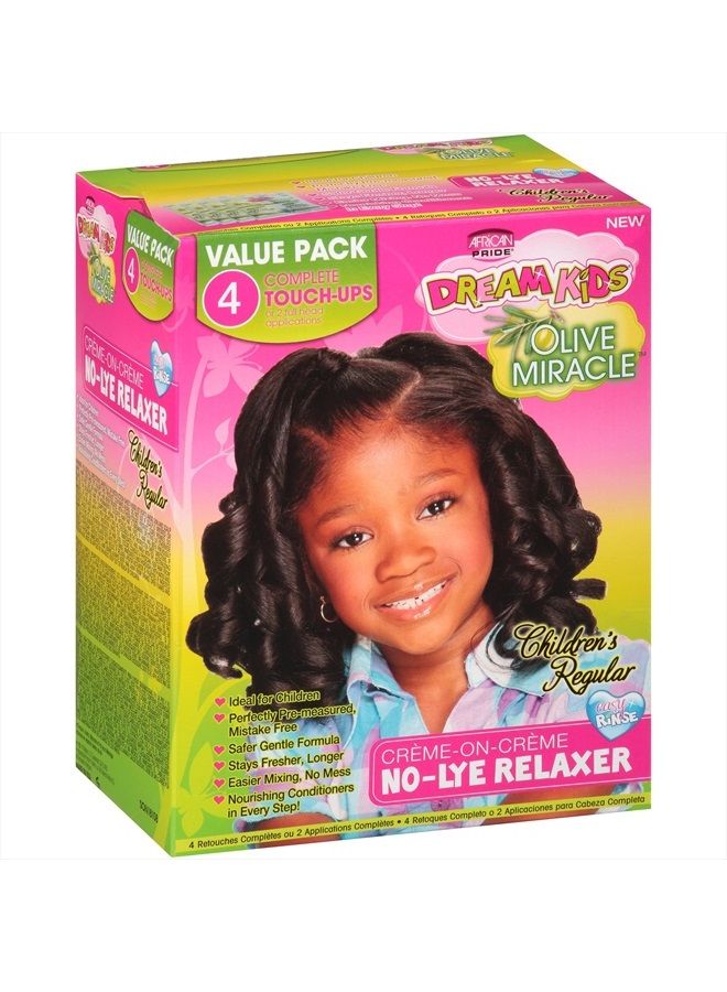 Dream Kids Olive Miracle (4) Touch-Up Relaxer Kit, Regular - Helps Strengthen & Protect Hair, Contains Olive Oil to Seal in Moisture, 1 Kit