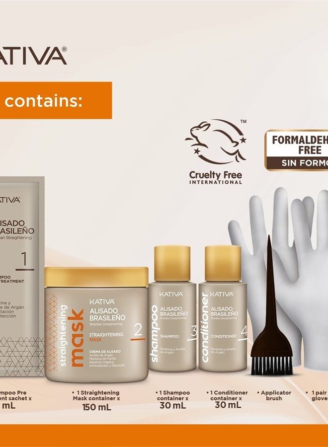 Brazilian Straightening Kit, 12 Weeks of Home Use Professional Straightening, with Organic Argan Oil, Shea Butter, Keratin & Amino Acids, for Straighter, Softer and Shinier Hair, All Hair Types