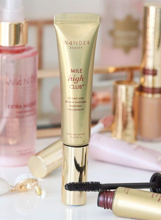 Mile High Club Length + Define Black Mascara - Lash Lengthening Mascara for Full, Fanned Out Effect - Smudge-Proof Mascara - Trehalose, Castor Oil + Peach Leaf Conditions & Strengthens