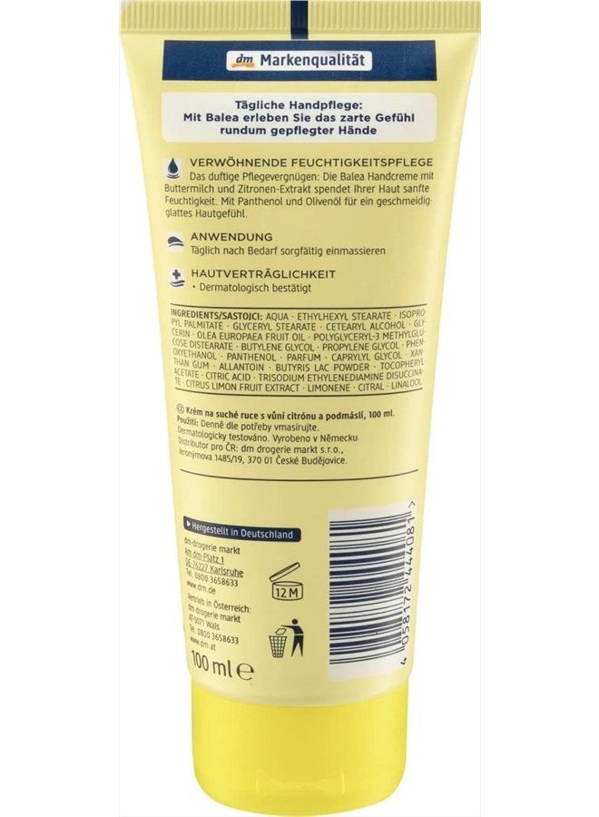 Hand Cream Buttermilk & Lemon with Panthenol and Olive Oil 2 x 100 ml, Germany