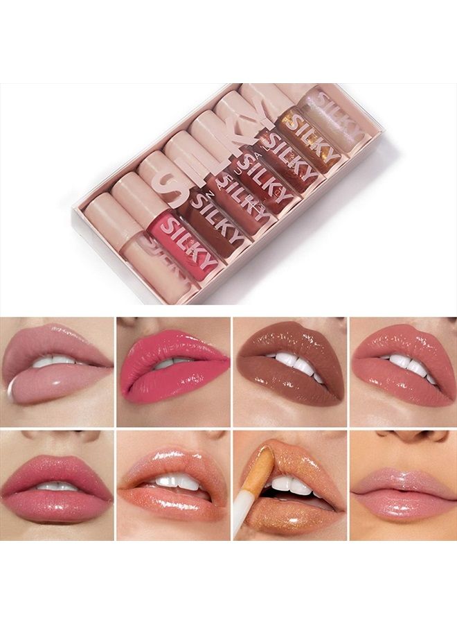 Shimmer Glossy Lipgloss Set 8PCS Non-Sticky Moisturizing Lip Gloss Long-lasting High Shine & Shimmer Liquid Lipstick for Girls and Women (Shimmer Glossy, 8PCS-B)