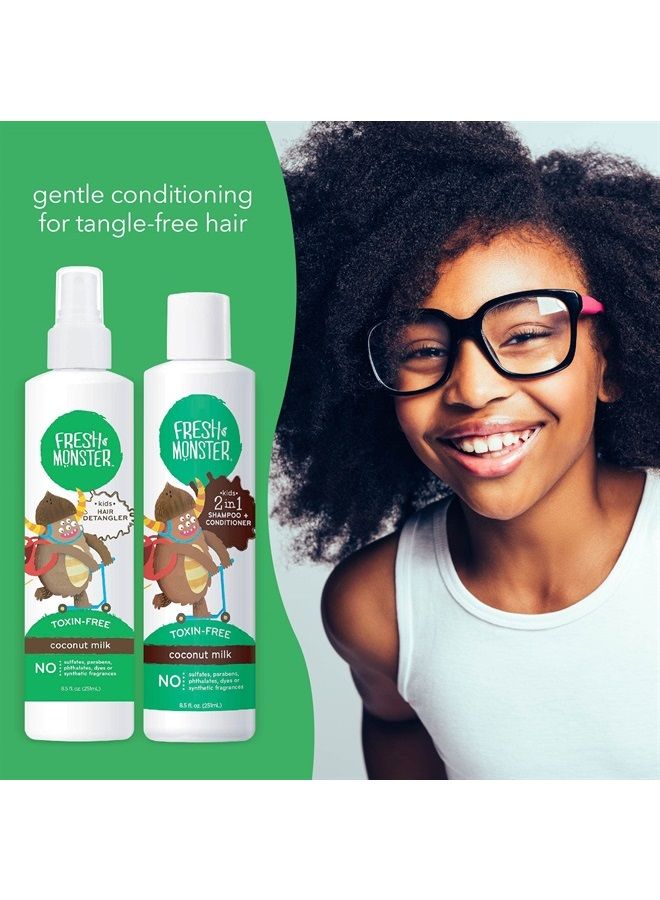 Kids Hair Detangler Spray & 2-in-1 Shampoo & Conditioner Combo, Toxin-Free, Hypoallergenic & Natural, Coconut (8.5 oz Detangler & 8.5 oz 2-in-1 Shampoo & Conditioner)