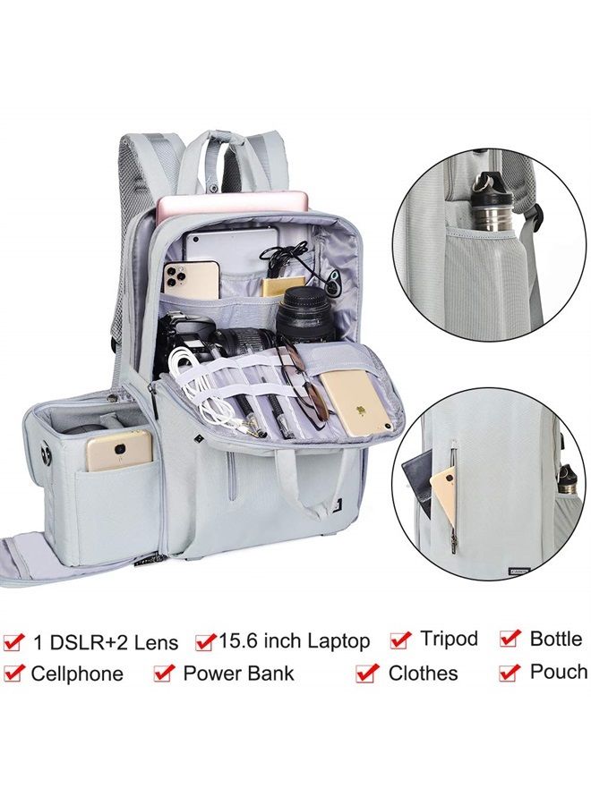 DSLR Camera Backpack Bag Waterproof Anti Theft with 15.6 inch Laptop Compartment, USB Charging Port, Tripod Holder, Rain Cover, Inner Case, Compatible for Sony Canon Nikon Olympus