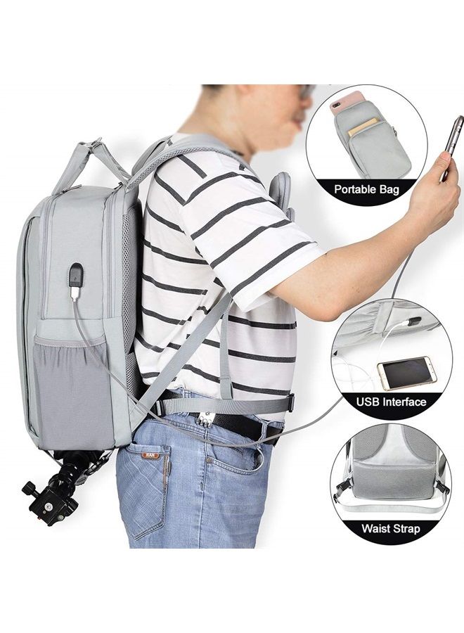 DSLR Camera Backpack Bag Waterproof Anti Theft with 15.6 inch Laptop Compartment, USB Charging Port, Tripod Holder, Rain Cover, Inner Case, Compatible for Sony Canon Nikon Olympus