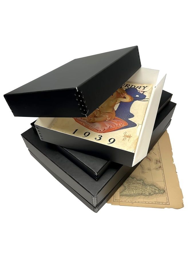 11x14 Black Museum Archival Storage Box, Drop Front Design, 11 1/2 x 15 x 3 in. Acid-Free with Metal Edge. Protects Picture Longevity, Organize Photos or Documents, Crafts, DIY.