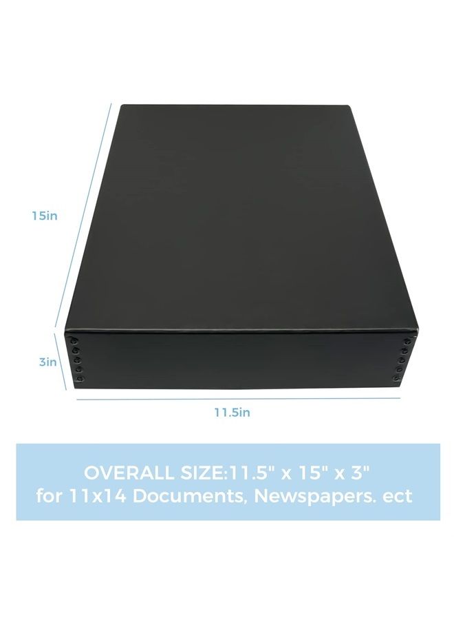 11x14 Black Museum Archival Storage Box, Drop Front Design, 11 1/2 x 15 x 3 in. Acid-Free with Metal Edge. Protects Picture Longevity, Organize Photos or Documents, Crafts, DIY.