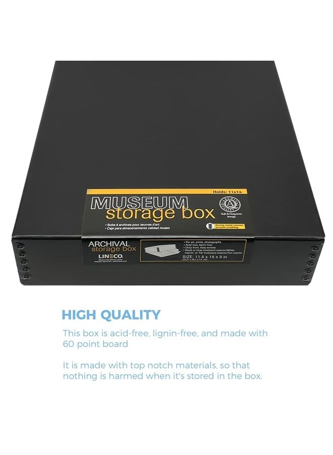 11x14 Black Museum Archival Storage Box, Drop Front Design, 11 1/2 x 15 x 3 in. Acid-Free with Metal Edge. Protects Picture Longevity, Organize Photos or Documents, Crafts, DIY.