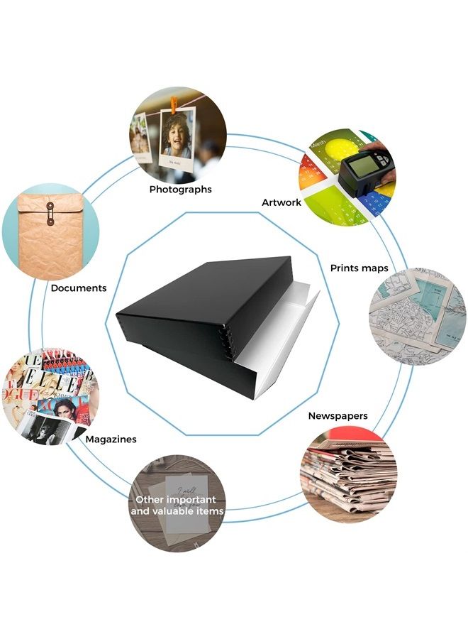 11x14 Black Museum Archival Storage Box, Drop Front Design, 11 1/2 x 15 x 3 in. Acid-Free with Metal Edge. Protects Picture Longevity, Organize Photos or Documents, Crafts, DIY.