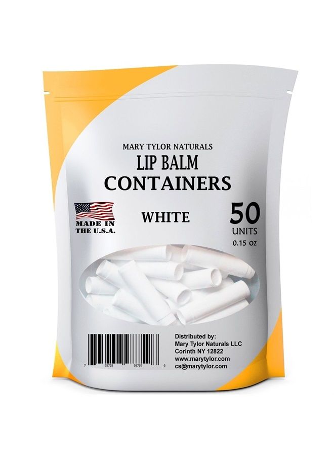 50 White Lip Balm Containers Tubes, BPA Free, Made in USA Round Tubes, 0.15 oz, 100% with White Caps, For DIY Lipstick homemade Lip Balm by Mary Tylor Naturals (50, white)
